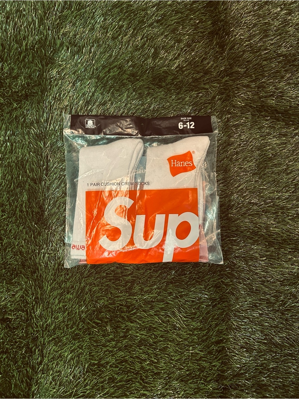 Hanes White Crew Socks with Orange Logo Packaging